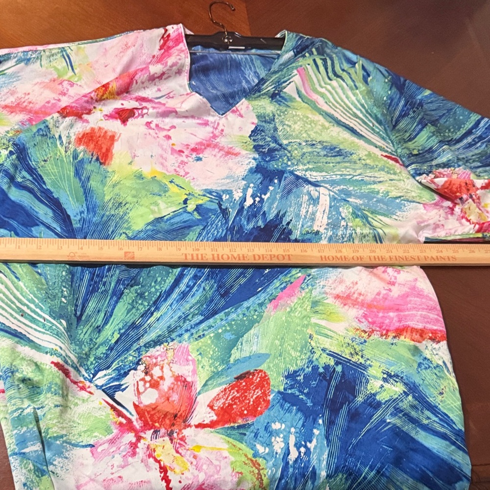 Natori Blue Floral Maxi kaftan pockets Dress private luxuries paradise palms M - Picture 9 of 9